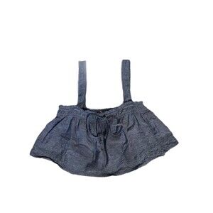 American Eagle Tank Top Swing Blue Embroidered Lien Blend Tie Front Crop Top S